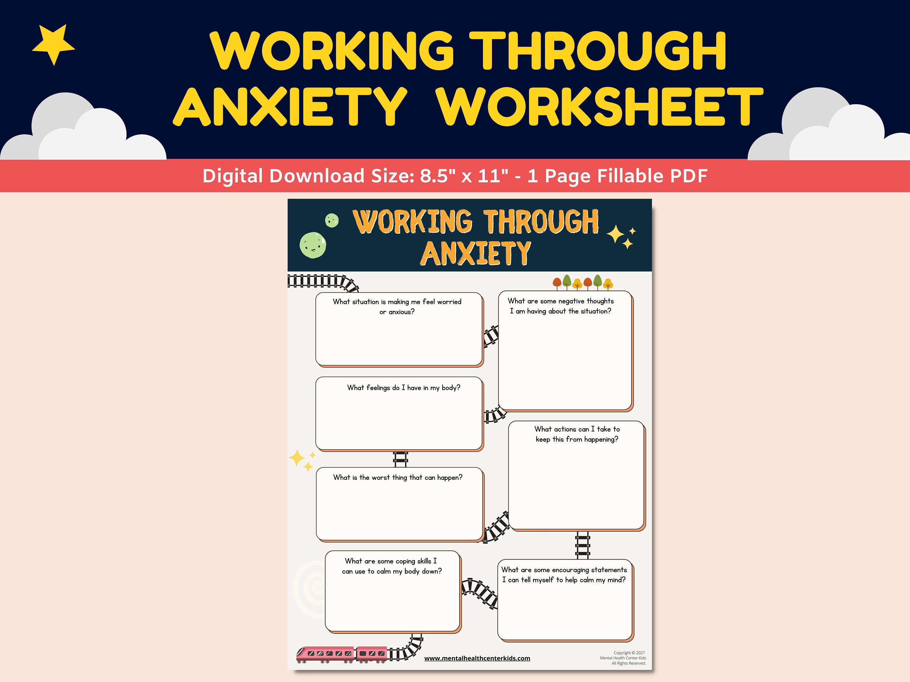 Anxiety Worksheet Kids Children Fillable PDF Therapy Worksheet ...