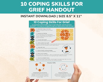 Grief And Loss Coping Skills Therapy Handout-Kids-Teens-Adults-Coping Skills For Grief And Loss-Bereavement Counseling Poster-Grief Gift