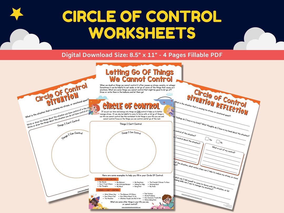 Circle of Control Worksheets for Kids Teens 4 Page Set Etsy