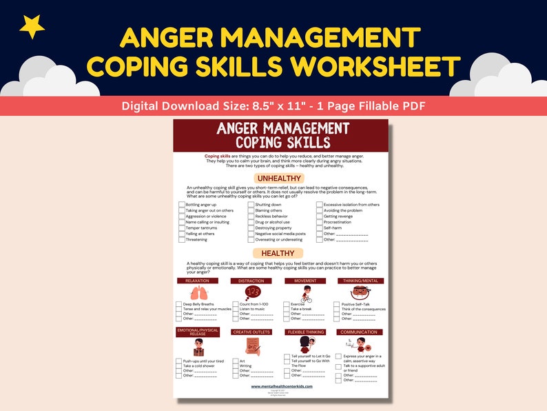 Anger Management Coping Skills Fillable Worksheet Teens Adolescents ...