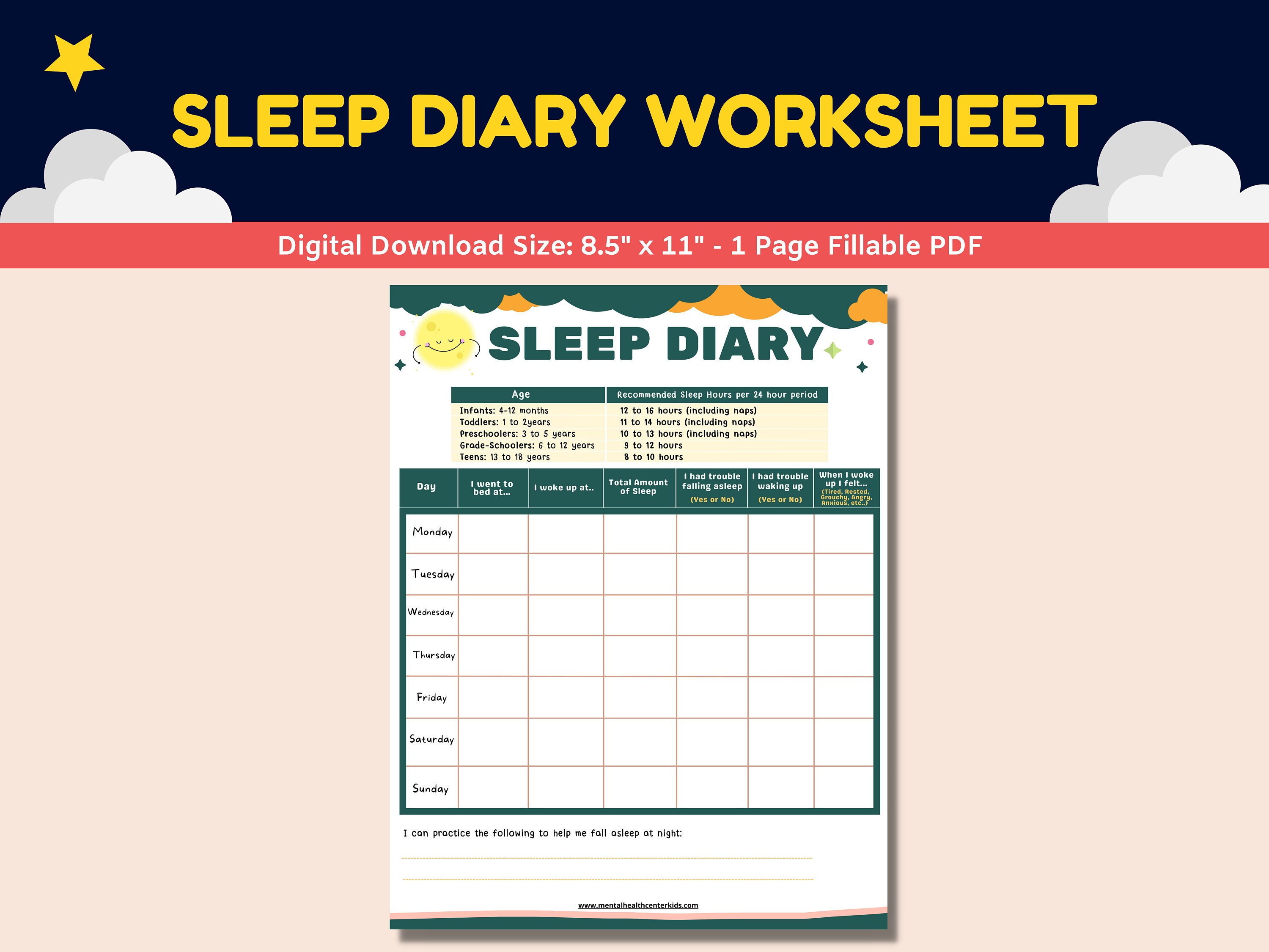 Sleep Hygiene Tracker Printable Worksheets for Kids Teens 3 Etsy UK