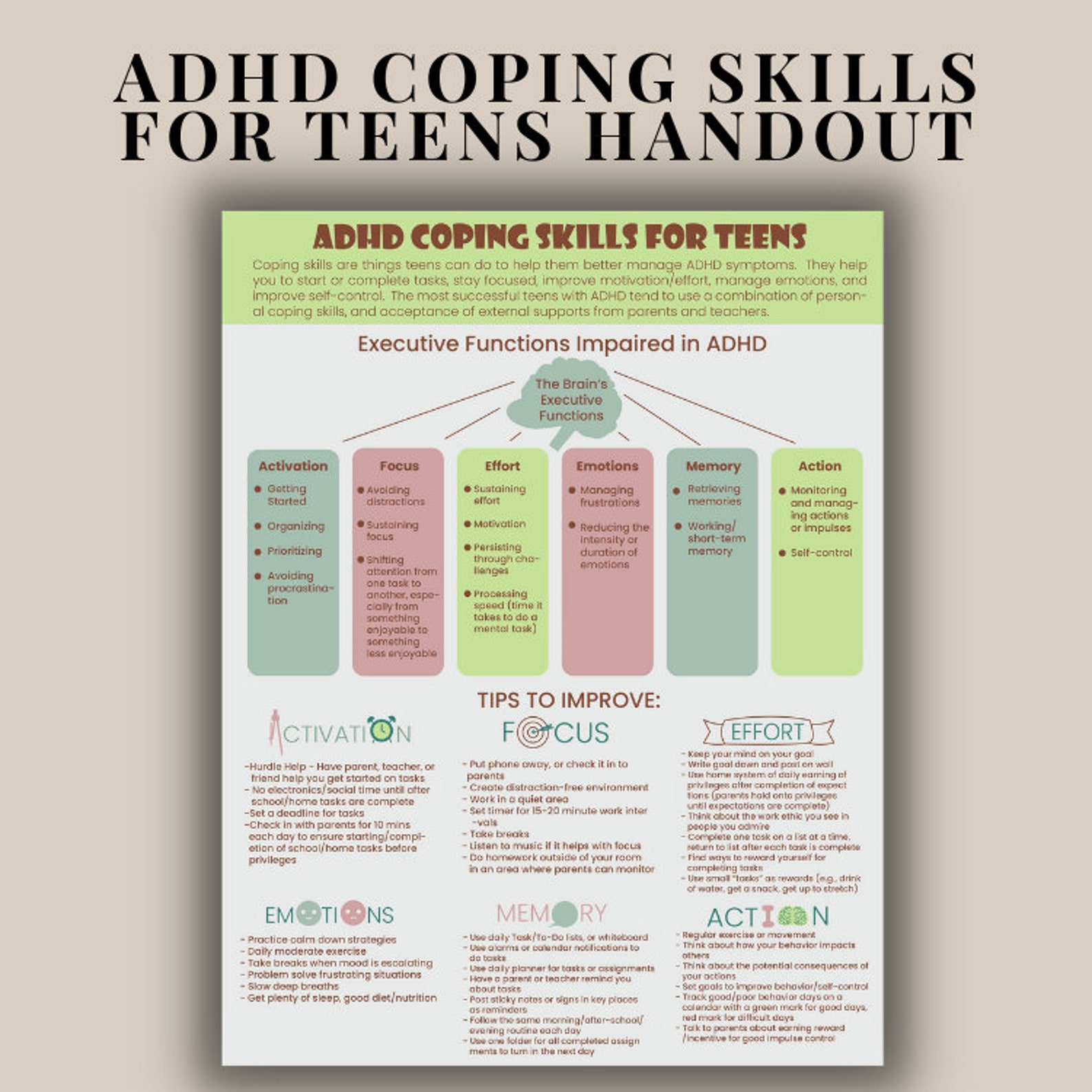 Coping Strategies For Adhd Kids Worksheets