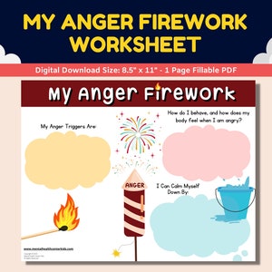 Anger Firework Worksheet Kids Children Teens Adolescents - Mental Health Printable Child Therapy Counseling Fillable Worksheets Therapist