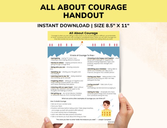 Courage Character Education For Kids Teens, Therapy Worksheets.