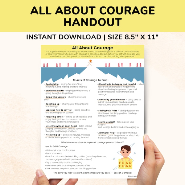 Courage Character Education For Kids Teens, Therapy Worksheets Counseling Posters, Coping Skills Character Counts Building Development PDF