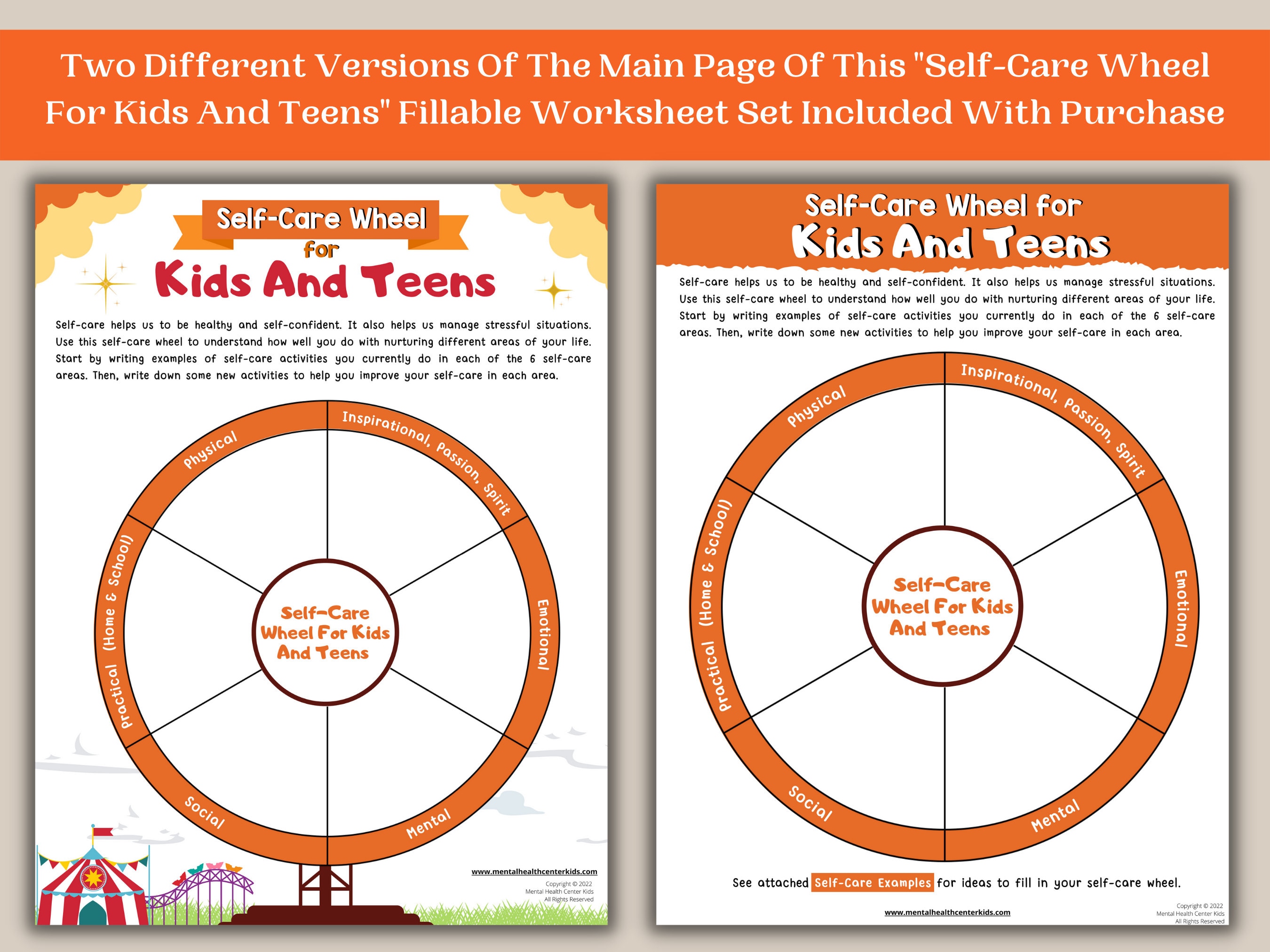 Selfcare Wheel for Kids & Teens Worksheets 9 Pg Printable Etsy