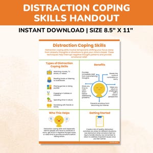 Distraction Coping Skills Handout-Therapy Activity Kids Teens Adults-Emotional Regulation Poster-Anxiety Depression Anger Trauma Worksheet