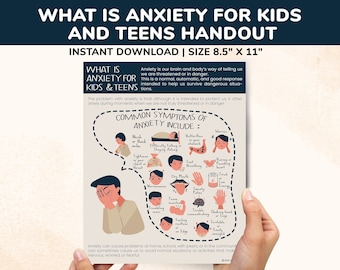 Anxiety Printable Handout-What Is Anxiety For Kids & Teens Poster Therapy Mental Health Awareness Infographic Therapy Counseling Adolescent