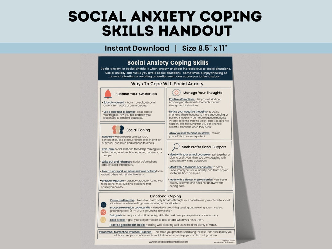 Social Anxiety Coping Skills PDF Therapy Worksheet Kids Teens - Etsy