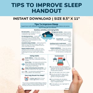 Tips To Improve Sleep Hygiene Printable Therapy Poster, Sleep Chart For Kids Teens, Health Class Poster, Counseling Worksheets Posters Gifts