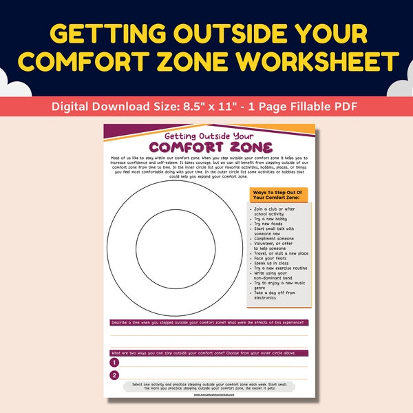 Self-Esteem Child Therapy Worksheet Kids Teens Mental Health Counseling Self-Confidence Coping Skills-Getting Outside Your Comfort Zone PDF