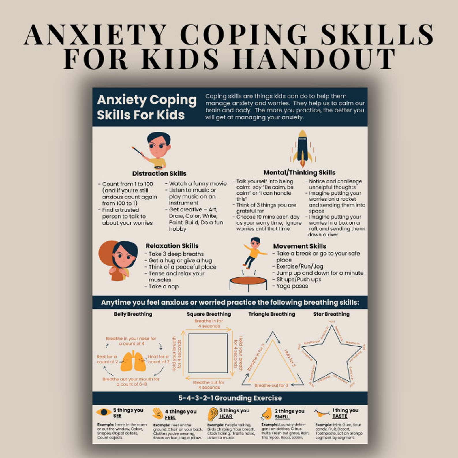 Anxiety Coping Skills Printable Handouts Bundle for Kids & | Etsy