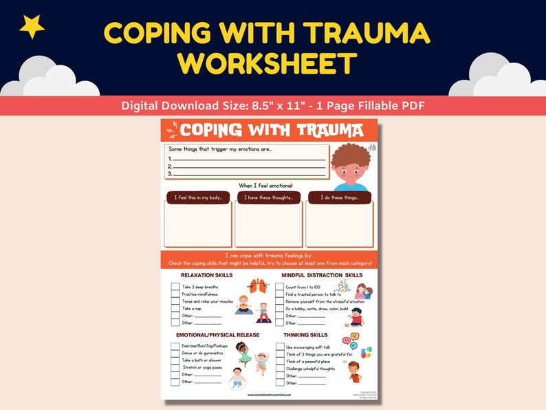 Trauma PTSD Coping Skills Fillable Worksheet Kids Children - Etsy