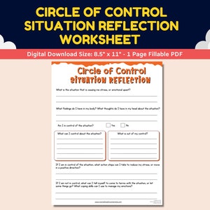 Circle of Control Worksheets for Kids Teens 4 Page Set Printable Coping ...