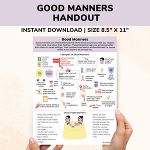 Good Manners PDF Poster For Kids Teens-School Counselor Printable Social Skills Training Posters-Child Therapy Teachers Worksheets Resources