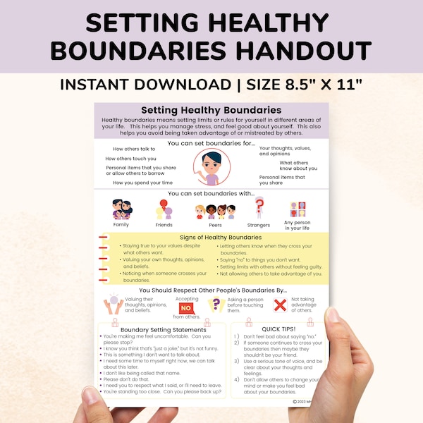 Boundaries Poster PDF For Kids Teens-Social Skills Healthy Boundaries Affirmations Worksheet-Child Therapy Teachers Training Resources Sign