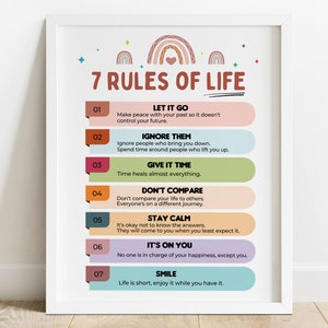 7 Rules of Life Poster Printable Kids Wall Art counseling Office Decor 7 Rules of Life Poster Printable Kids Wall Art counseling Office Decor
