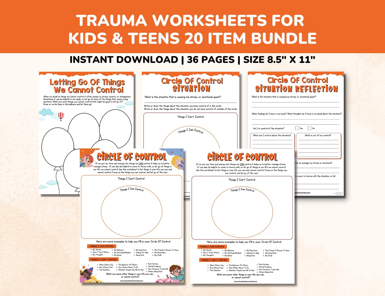 Trauma PTSD Worksheets 20 Item Printable Bundle for Kids & Teens-child ...