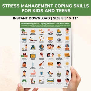 Stress Management Coping Skills Kids & Teens Printable Poster- Stress Relief- Strategies To Manage Stress Children Child Therapy Therapist