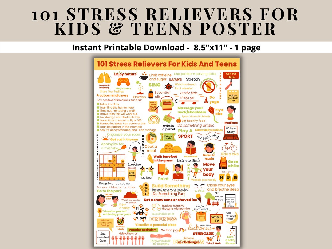 Stress Relief Printable Poster101 STRESS RELIEVERS for Kids & Etsy