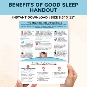 Benefits Of Good Sleep Hygiene Printable Counseling Handout, Sleep Chart For Kids Teens, Health Class Poster, Therapy Worksheet Posters Gift