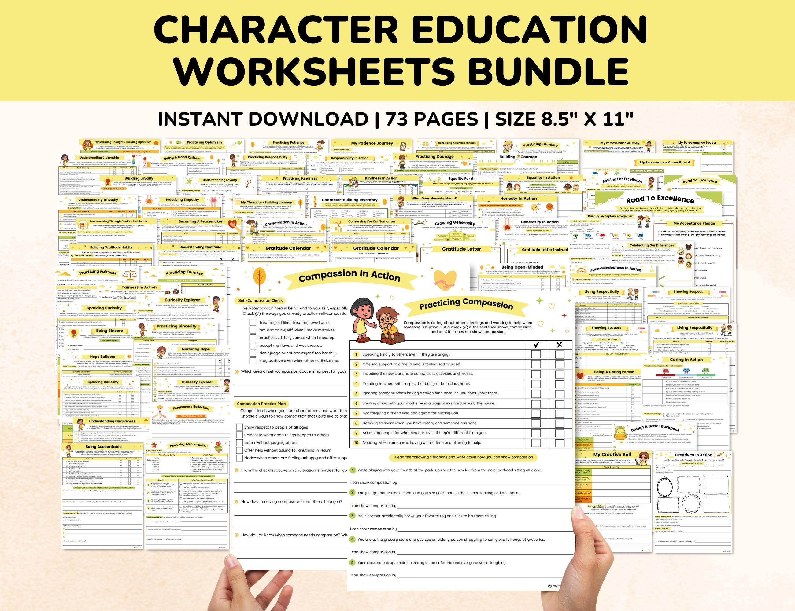 Character Education Worksheets Bundle for Kids-teens-students-73 Pages ...