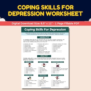 Depression Coping Skills Fillable Worksheet Teens Adolescents-Mental Health Printable Therapy Sad Kids Counseling Child Therapist Counselor