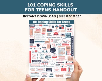 Coping Skills Poster - 101 Coping Skills For Teens Printable Handout - Calm Down Printable For Teens - Coping Strategies For Teens Therapy