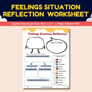 Feelings Situation Reflection Emoji Printable Worksheet For Kids-Identifying Emotions Check In Social Emotional Learning-Child Therapy PDF