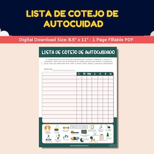 Spanish Depression Worksheet For Kids-Teens - Lista De Cotejo De Autocuidado - Depression Self-Care Checklist Worksheet
