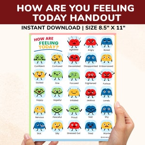 Feelings Chart Emotions Poster For Kids Teens Printable - How Are You Feeling Today? Therapy Calm Down Corner Digital Faces Print Counselor