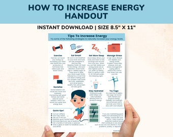 Cómo aumentar la energía Cartel de asesoramiento imprimible, Gráfico de energía para niños adolescentes, Carteles de hojas de trabajo de hábitos de salud del terapeuta, Impresión digital