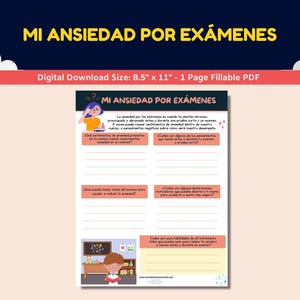 Spanish Anxiety Worksheet For Kids-Teens - Mi Ansiedad Por Examenes - Test Anxiety Worksheet