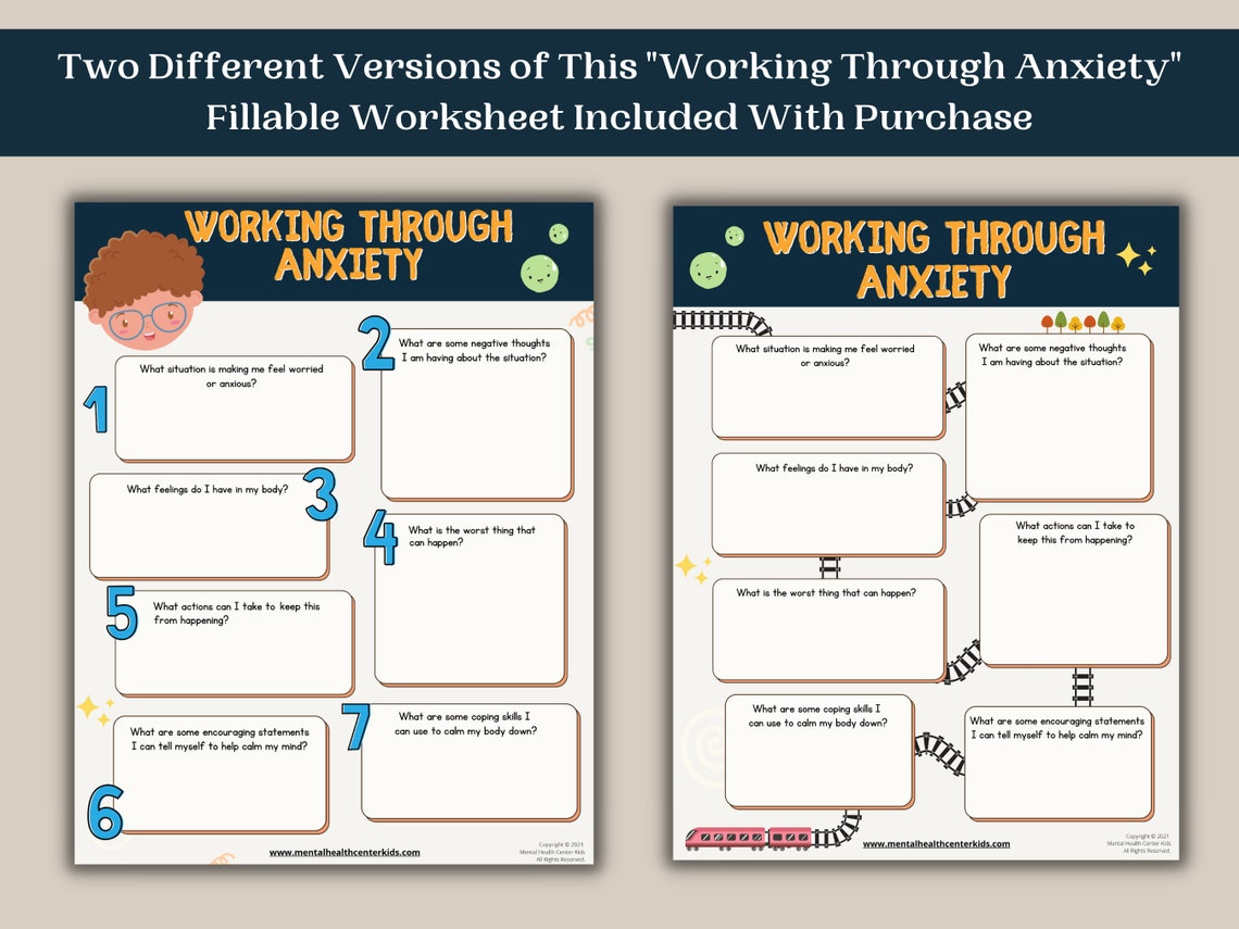 Anxiety Worksheet Kids Children Fillable PDF Therapy Worksheet ...