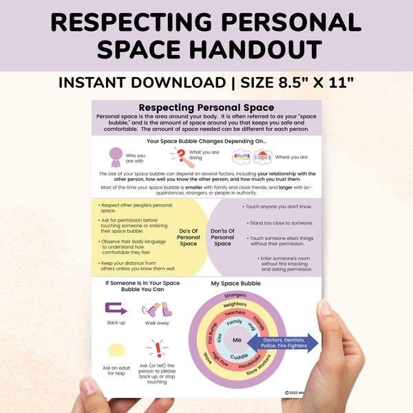 Personal Space Boundaries Poster PDF Kids Teens-Social Skills Space Boundaries Bubble Worksheet-Child Therapy Teachers Training Resources