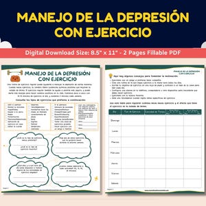 Spanish Depression Worksheet For Kids-Teens - Manejo De La Depresión Con Ejercicio - Managing Depression With Exercise Worksheet
