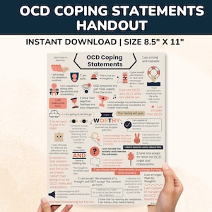 OCD Coping Statements Therapy Handout-Positive Affirmations Counseling Worksheets-Kids-Teens-OCD Coping Skills-OCD Awareness Poster