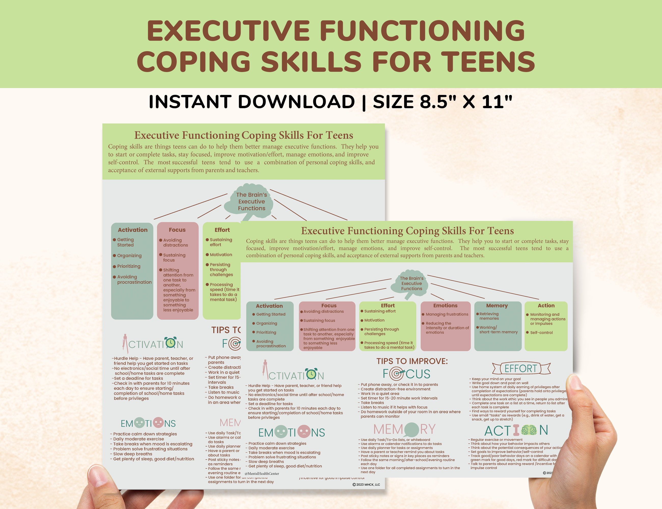 Executive Functioning Coping Skills Printable Handout Poster for Teens ...