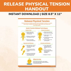 Release Physical Tension Coping Skill Handout-Progressive Muscle Relaxation-Kids Teens Adults-Emotional Regulation Poster Activity Worksheet