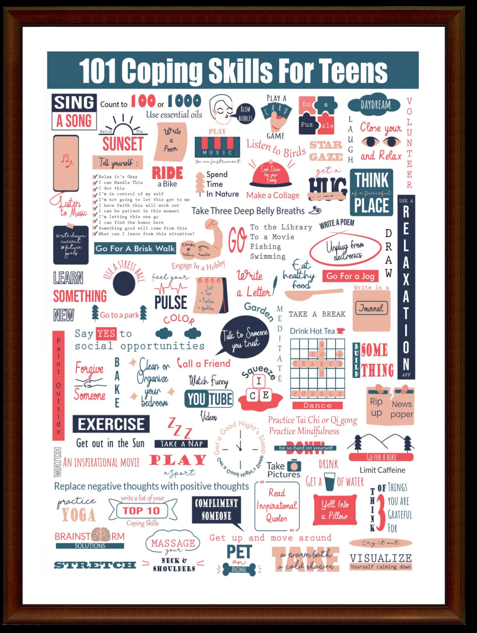 Coping Skills Poster 101 Coping Skills for Teens Printable Etsy