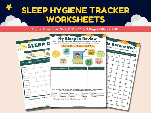 sleep hygiene tracker printable worksheets for kids teens 3 etsy