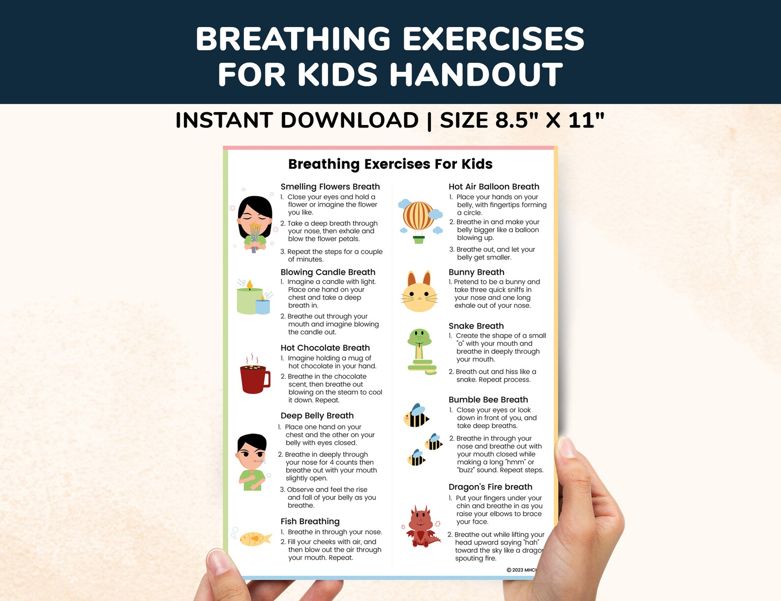 Breathing Exercises Coping Skills for Kids Teens Printable Poster ...