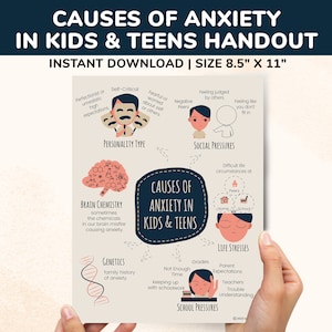 Anxiety Awareness Printable Poster - Causes of Anxiety In Kids & Teens - Therapy Handout Counseling Therapist Child Adolescent Mental Health