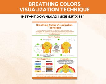 Breathing Colors Visualization Technique Therapy Handout-Coping Skills For Kids Teens-Counseling Worksheet-Anxiety Relief Worksheet