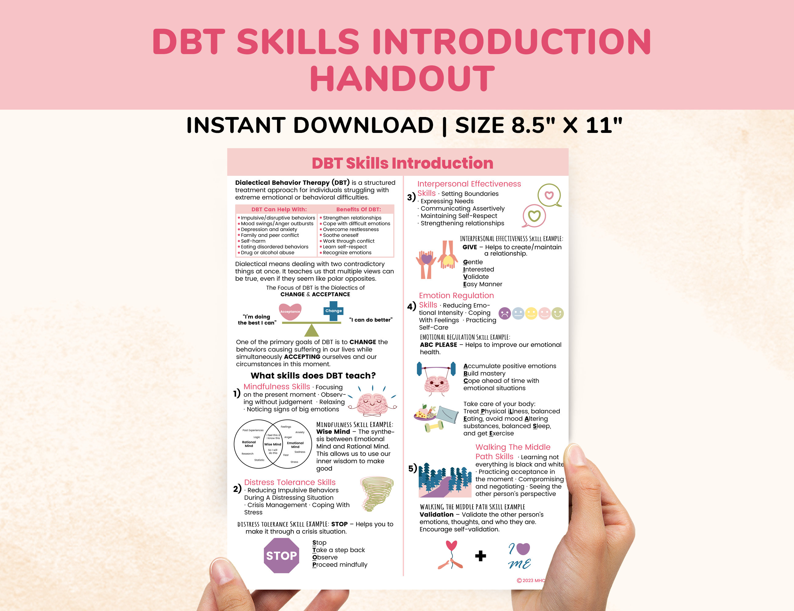 DBT Bundle Coping Skills Printable Poster Handout Cheat Sheet ...