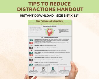 Dicas para TDAH para reduzir distrações - Habilidades de enfrentamento - Estratégias de foco - Folheto de terapia de funcionamento executivo - Crianças - Adolescentes - Déficits de função executiva