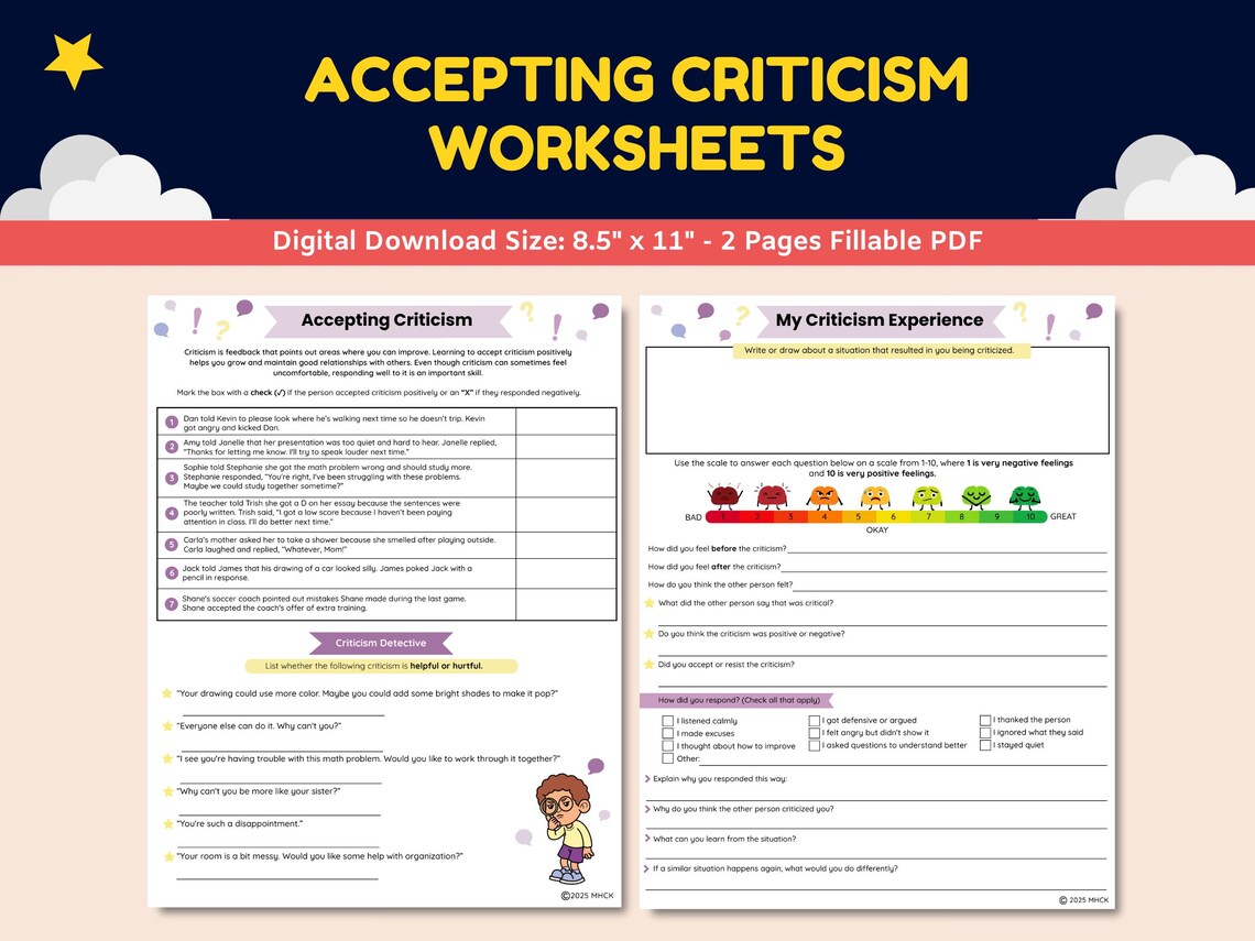 Accepting Criticism Social Skills Worksheets for Kids-teens-students ...