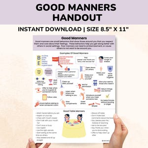 Good Manners PDF Poster For Kids Teens-School Counselor Printable Social Skills Training Posters-Child Therapy Teachers Worksheets Resources