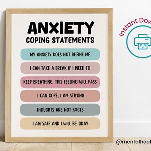 Angst Coping Verklaringen Poster-Angst Coping Vaardigheden Poster-Therapie Office Decor Wall Art-Counseling Office-Angst Relief-DBT Therapie