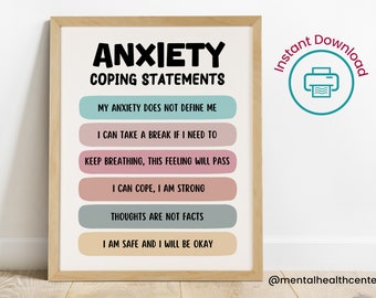 Affrontare l'ansia Dichiarazioni Poster-Ansia Coping Skills Poster-Terapia Ufficio Decor Wall Art-Counseling Office-Anxiety Relief-DBT Therapy